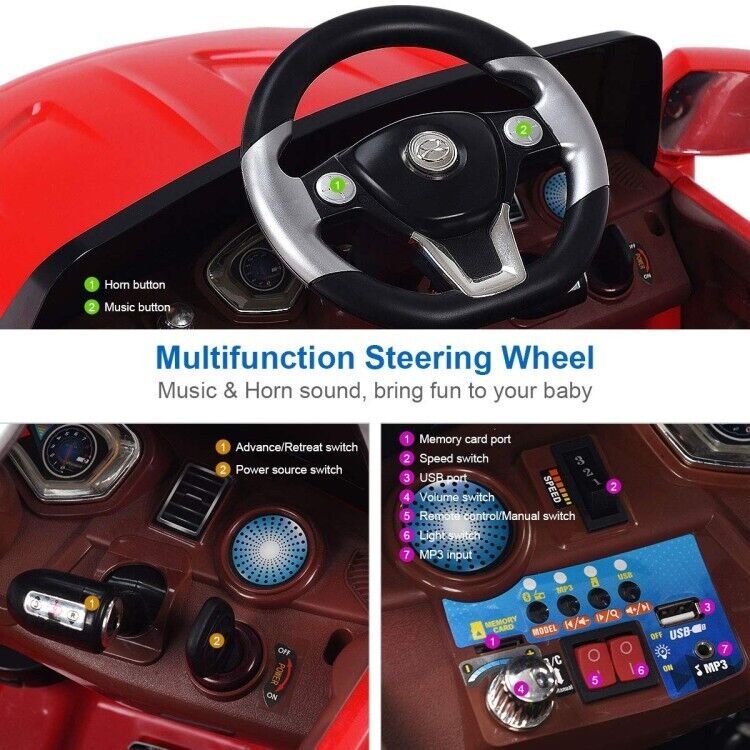 6V Kids Ride On Car with Remote Control, MP3 Player, LED Lights, and Battery Power