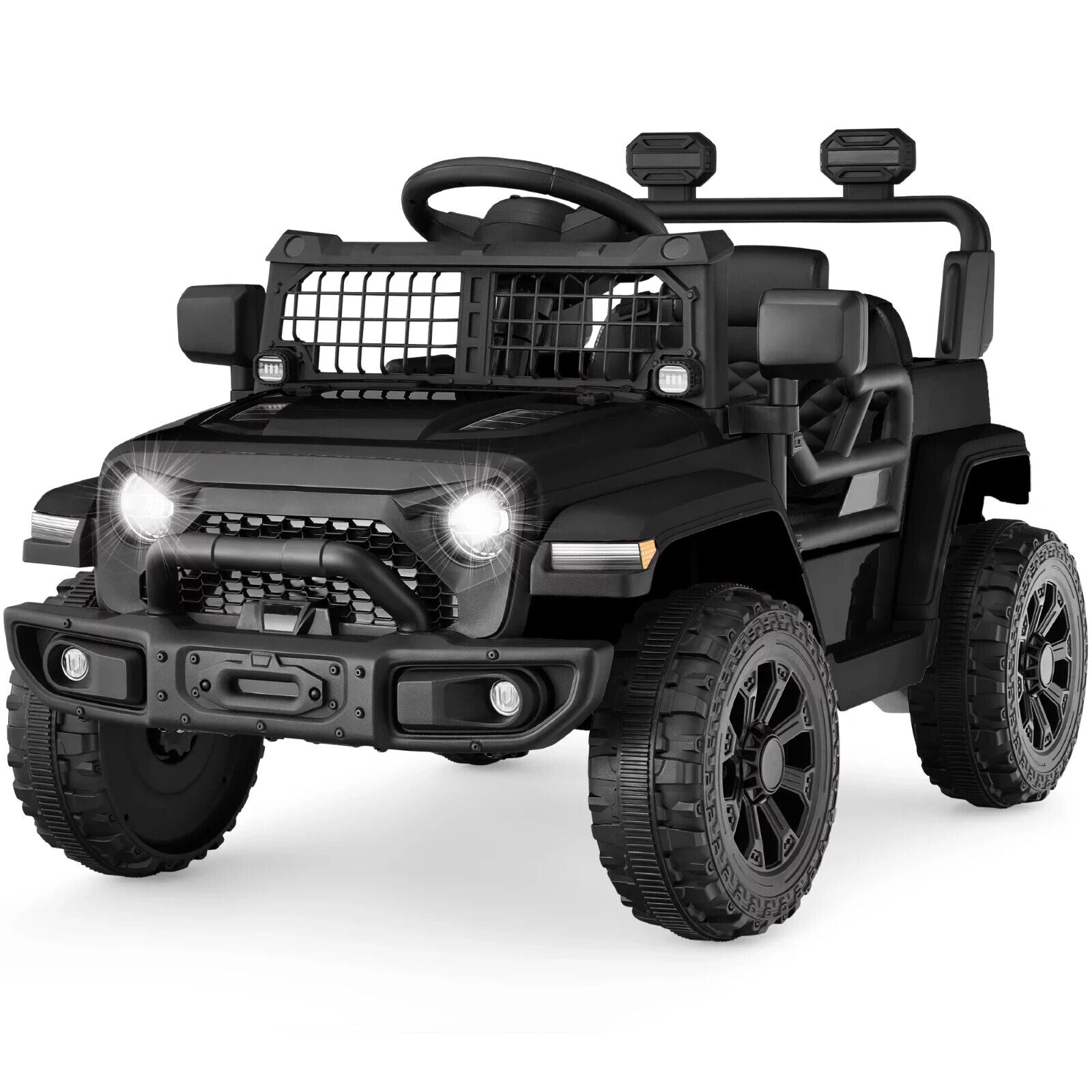 6V Kids Ride On Truck Car with LED Lights and Parental Remote Control - Black Jeep for Ages 3 to 5 - Perfect Gift for Young Adventurers