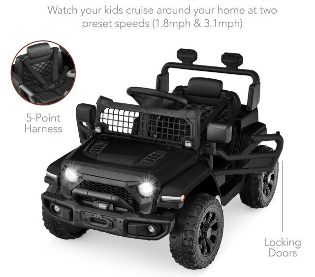 6V Kids Ride On Truck Car with LED Lights and Parental Remote Control - Black Jeep for Ages 3 to 5 - Perfect Gift for Young Adventurers