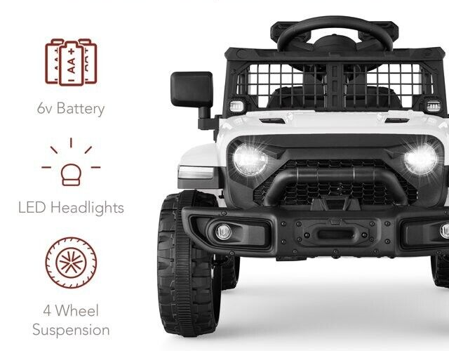 6V Kids Ride On Truck Car with LED Lights and Parental Remote Control - White Jeep for Ages 3 to 5 - Perfect Gift for Young Adventurers