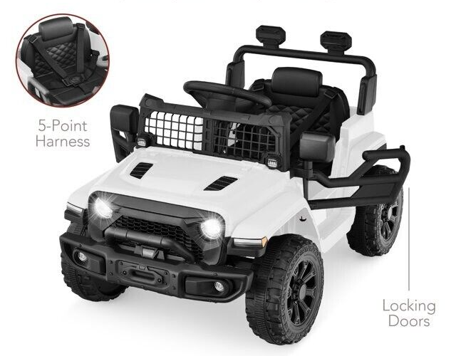 6V Kids Ride On Truck Car with LED Lights and Parental Remote Control - White Jeep for Ages 3 to 5 - Perfect Gift for Young Adventurers