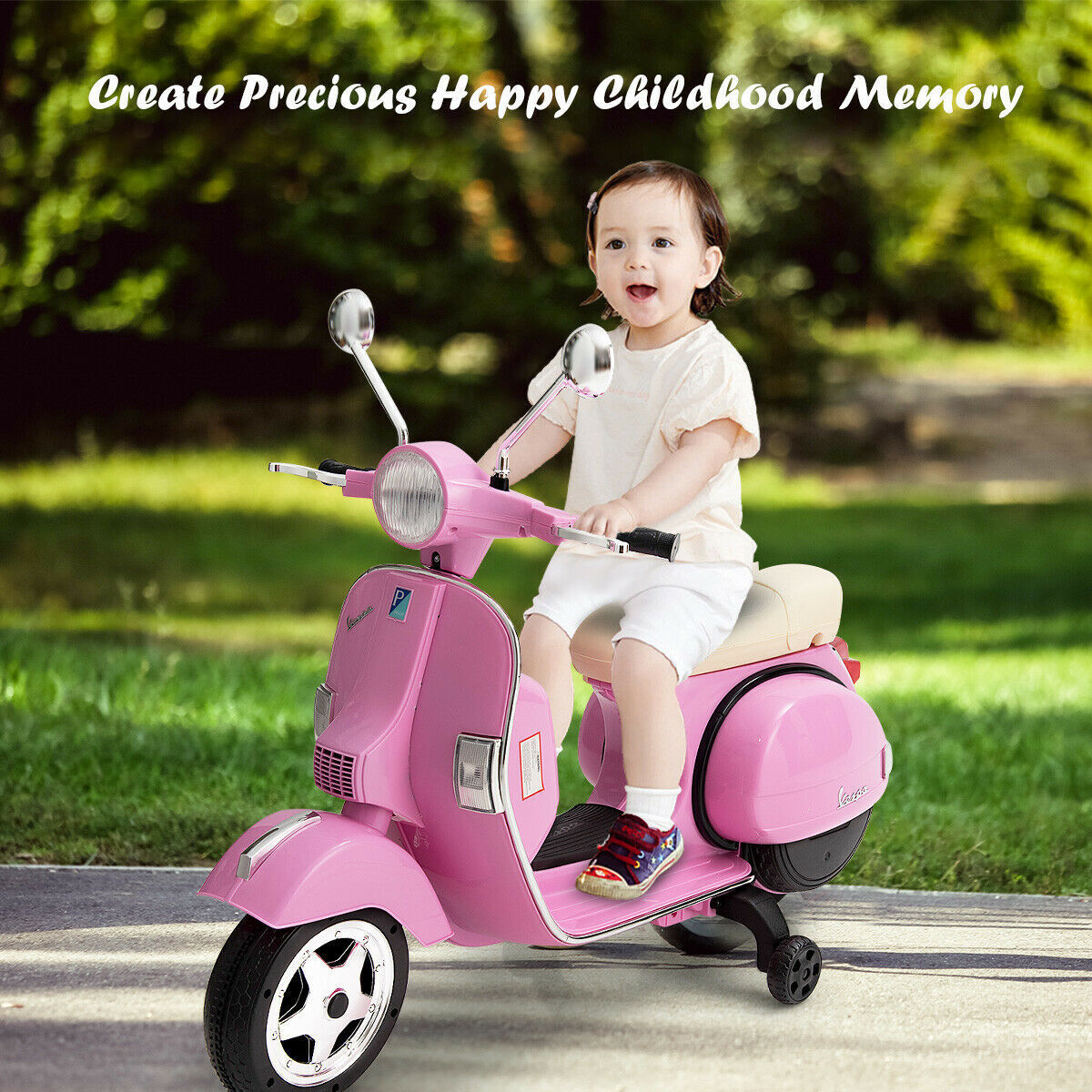 6V Pink Kids Vespa Scooter with Training Wheel and Headlight