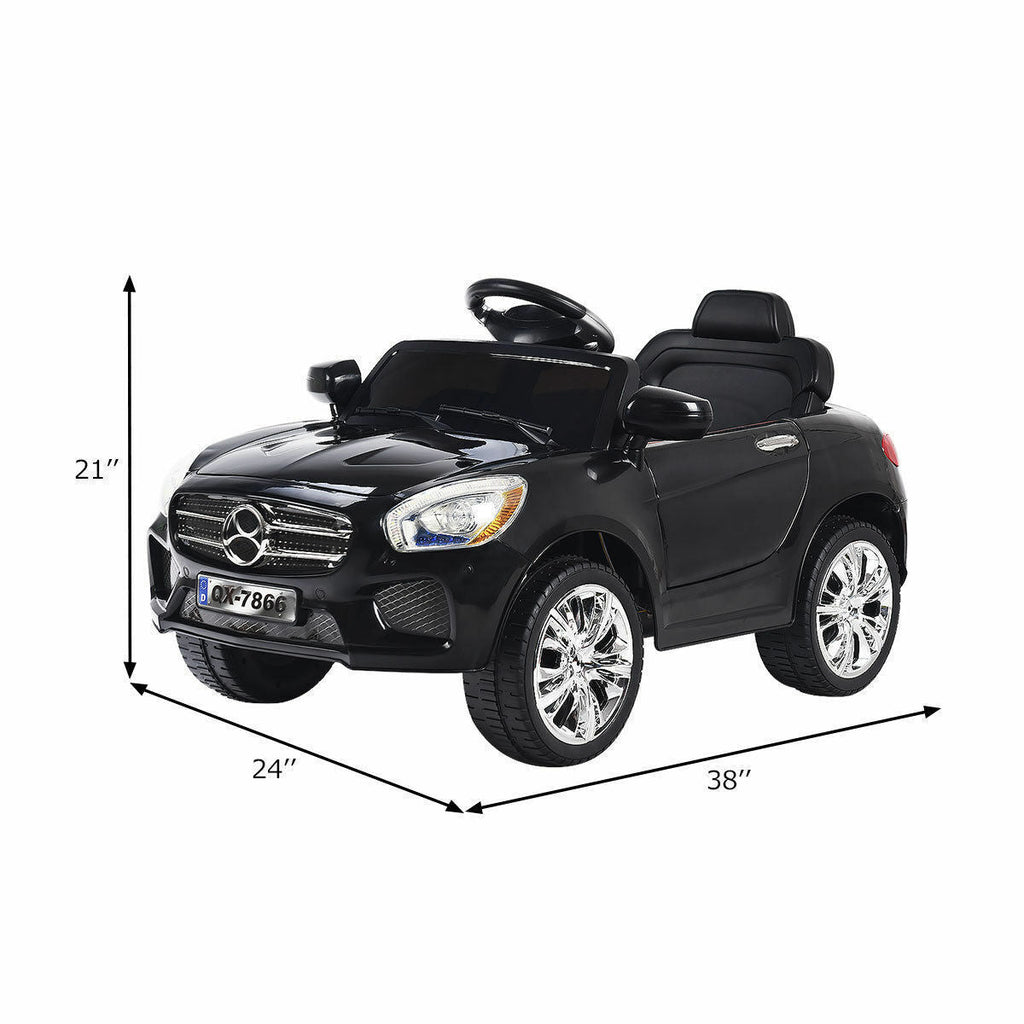 6V RC Remote Control Ride-On Car with LED Lights and MP3 Player for Kids - Black