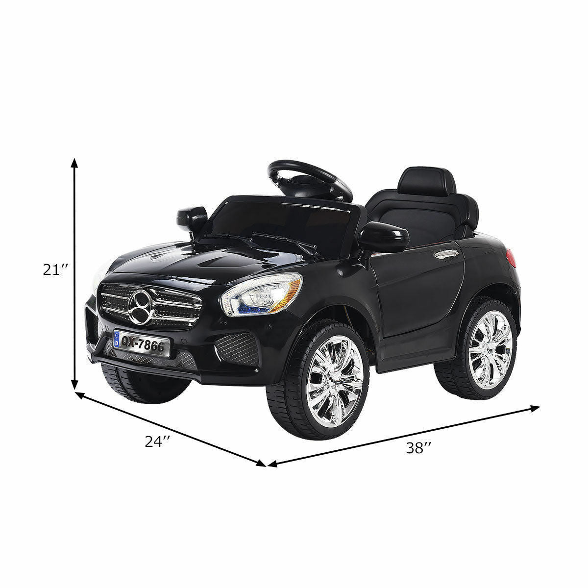6V RC Remote Control Ride-On Car with LED Lights and MP3 Player for Kids - Black