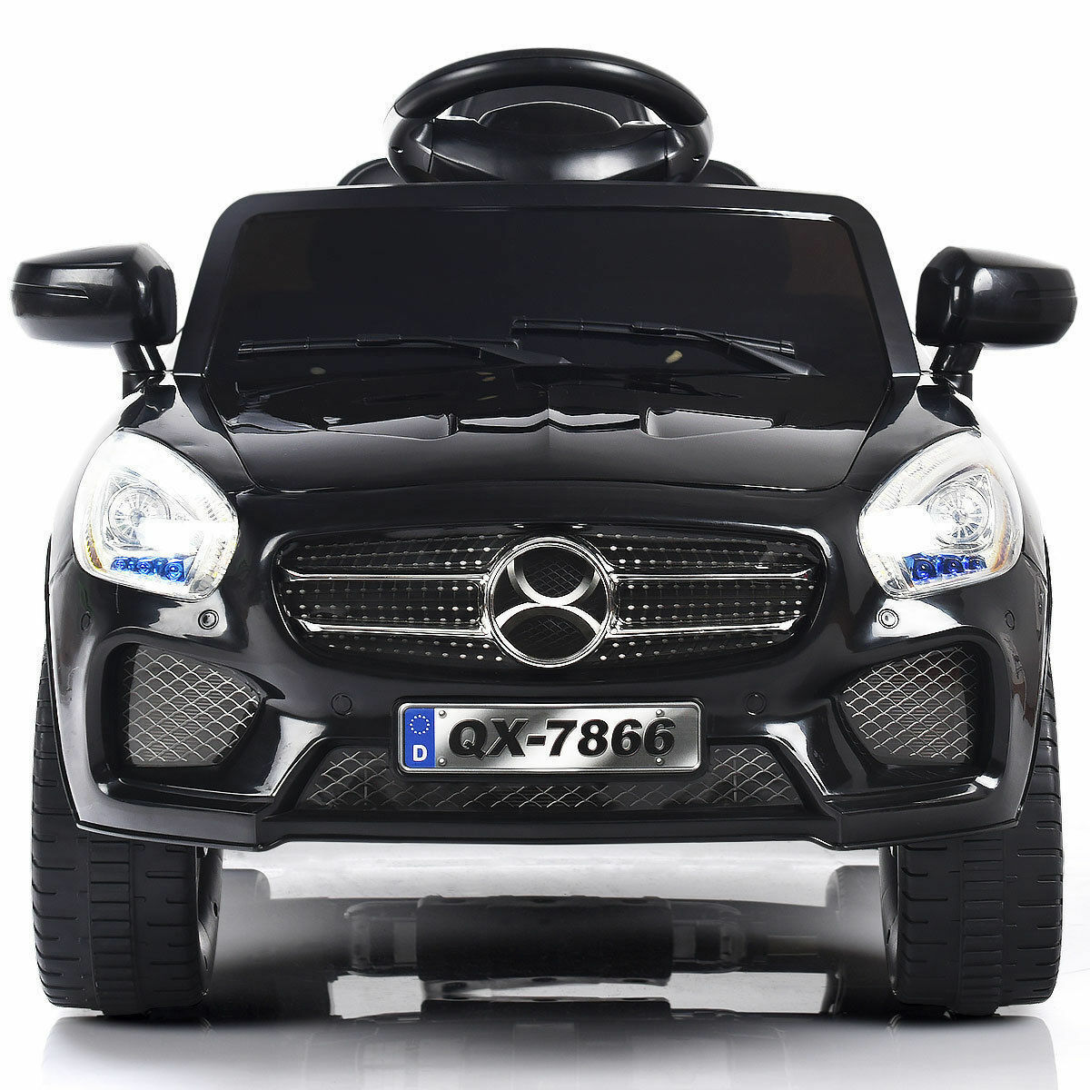 6V RC Remote Control Ride-On Car with LED Lights and MP3 Player for Kids - Black
