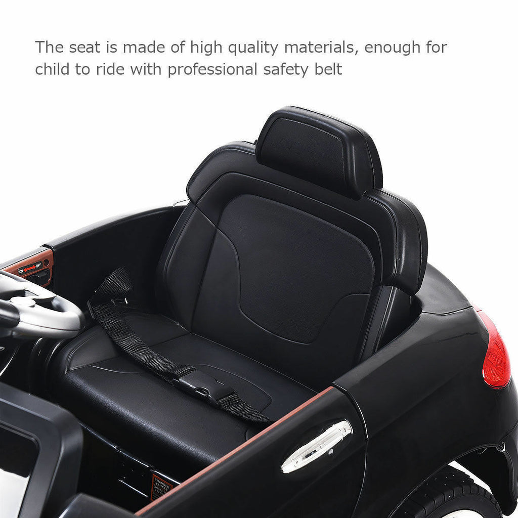 6V RC Remote Control Ride-On Car with LED Lights and MP3 Player for Kids - Black