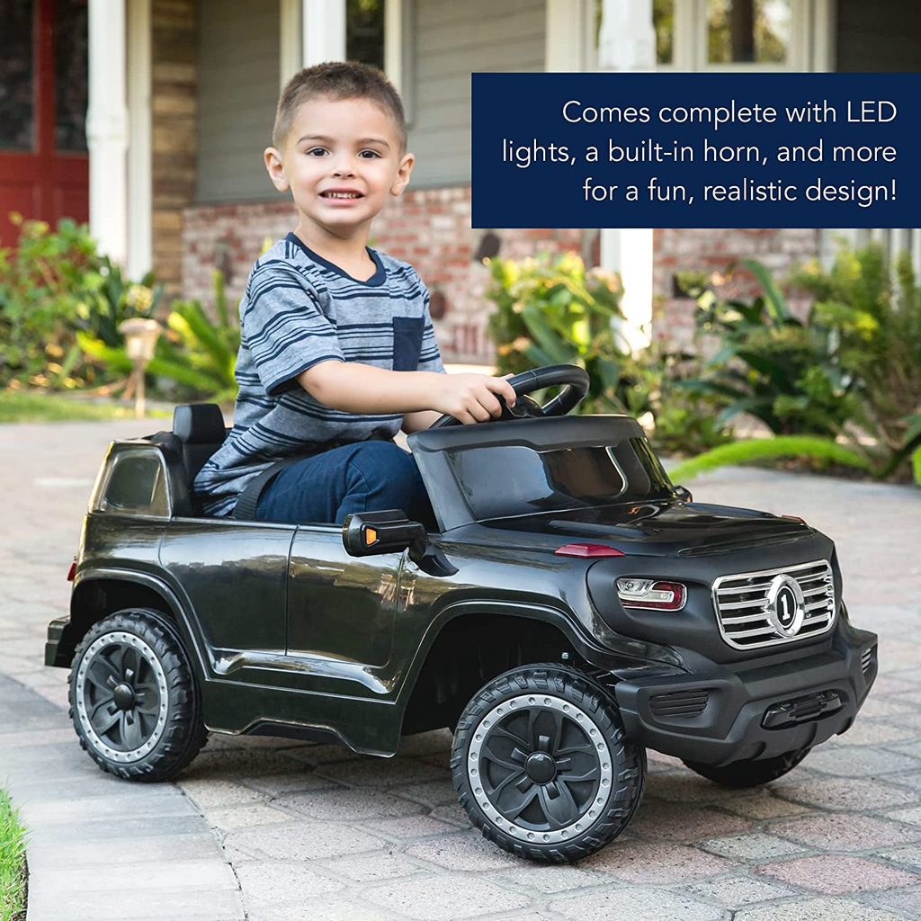 6V Ride-On Truck for Kids with Parent Remote Control, 3 Speeds, and LED Lights in Black