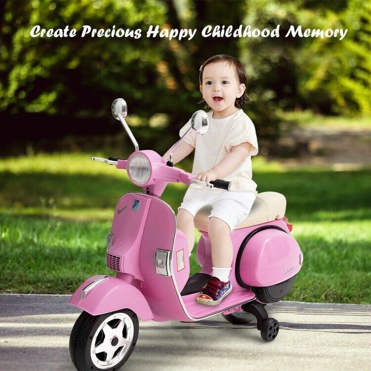 6V Vespa Scooter Motorcycle for Kids with Training Wheels and Headlight