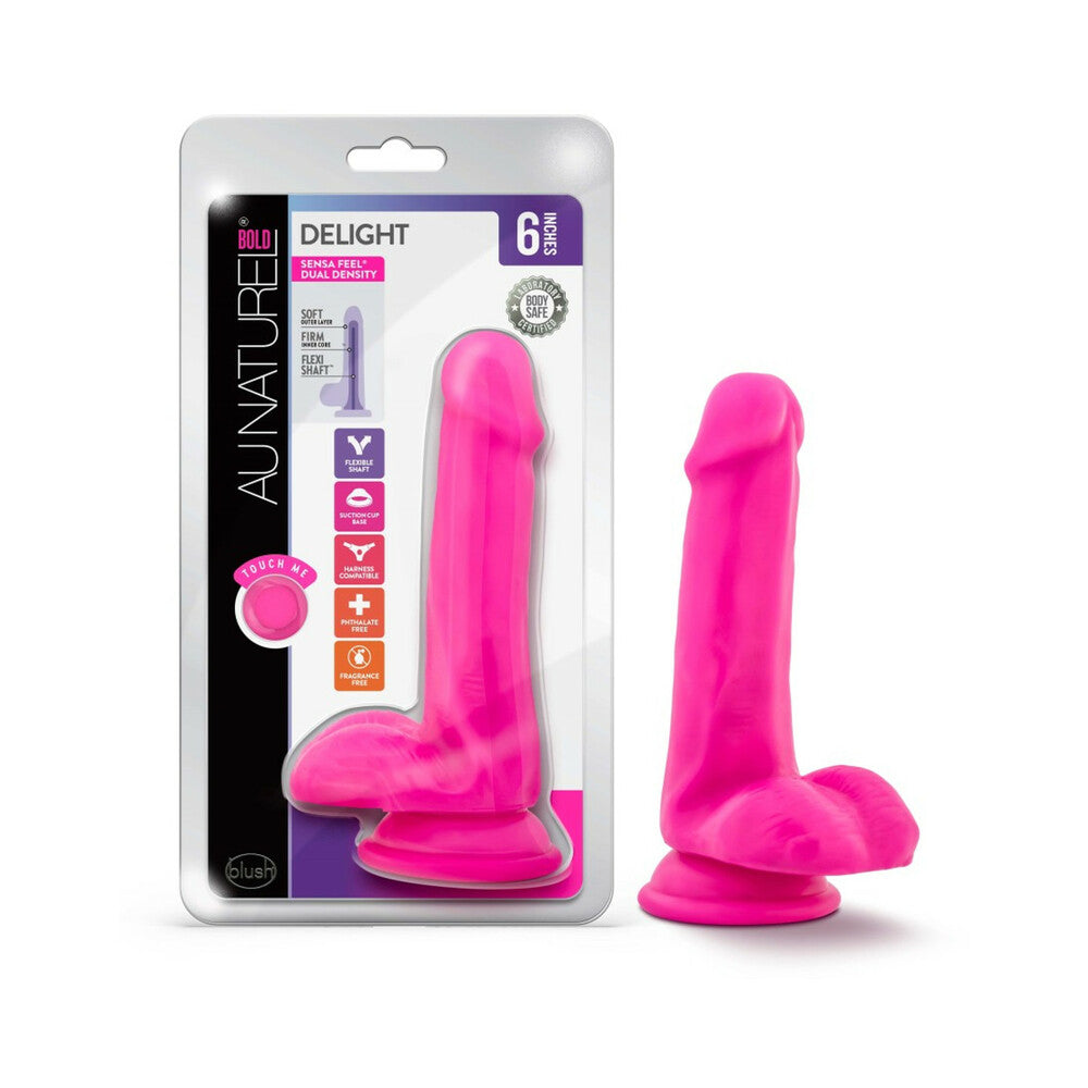 Au Naturel Bold Delight 6 " Posable Dual Density Dildo with Balls Pink