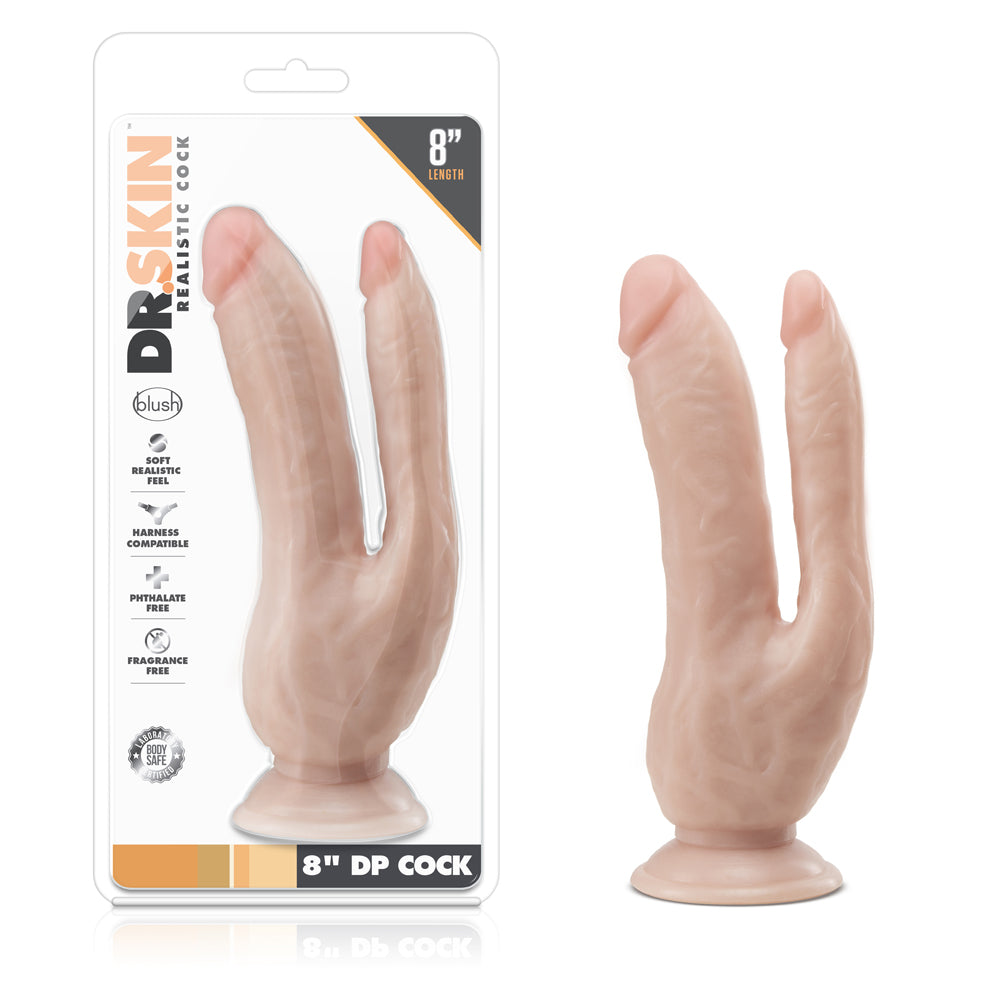 Dr. Skin DP Cock Realistic 8 " Dual Entry Dildo Beige