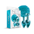 Metal Butt Plug Set with Pom Pom and Jewel Inlaid (Metallic Blue)