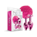 Metal Butt Plug Set with Pom Pom and Jewel Inlaid (Metallic Pink)