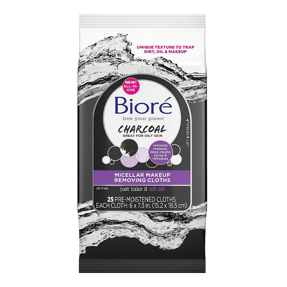 Biore Charcoal Micellar Makeup Removing Cloths 25ct