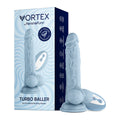 FemmeFunn Vortex Turbo Baller 2.0 8.25 " Vibrating Rotating Dildo Light Blue