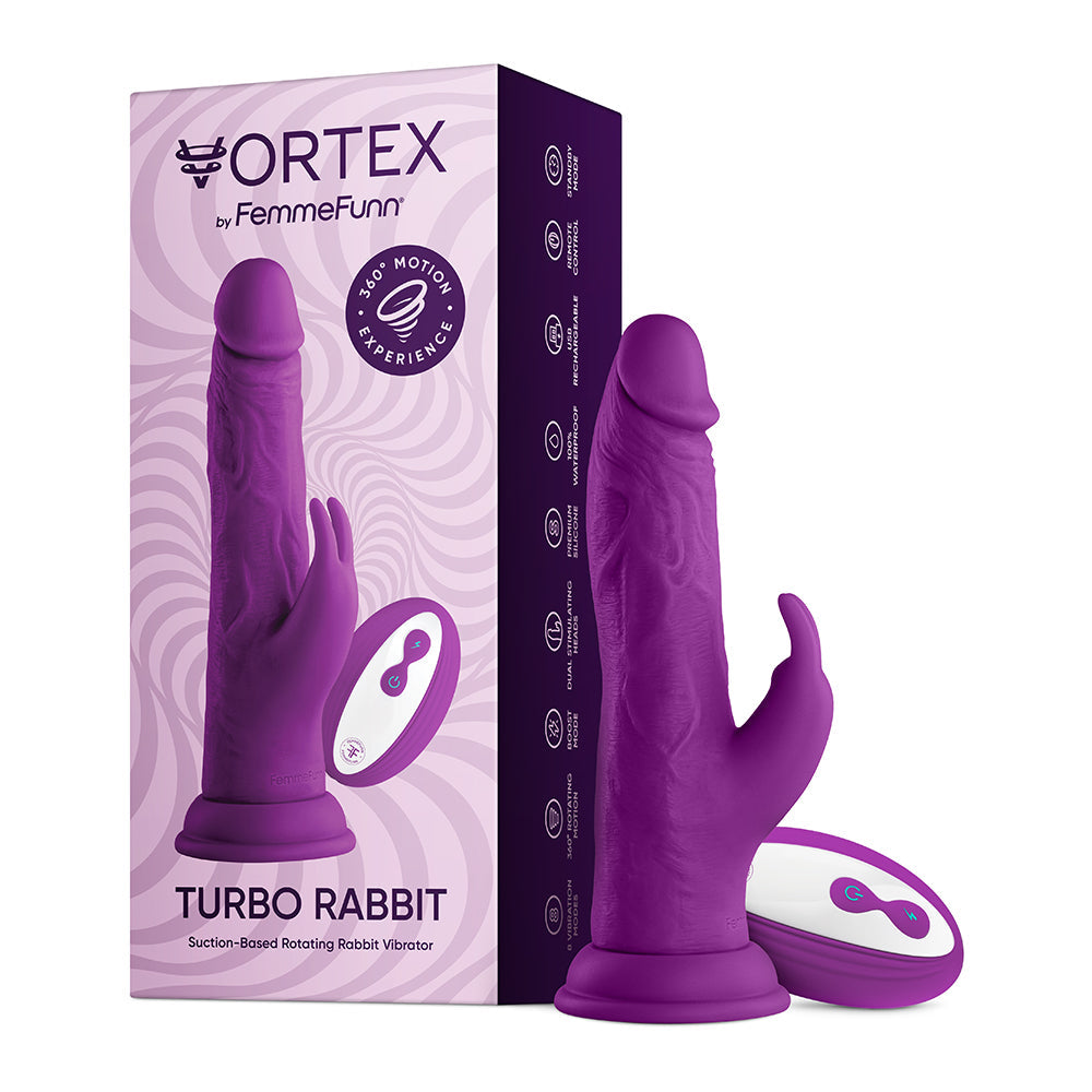 FemmeFunn Vortex Turbo Rabbit 2.0 8 " Dual Stimulation Vibrating Dildo Purple