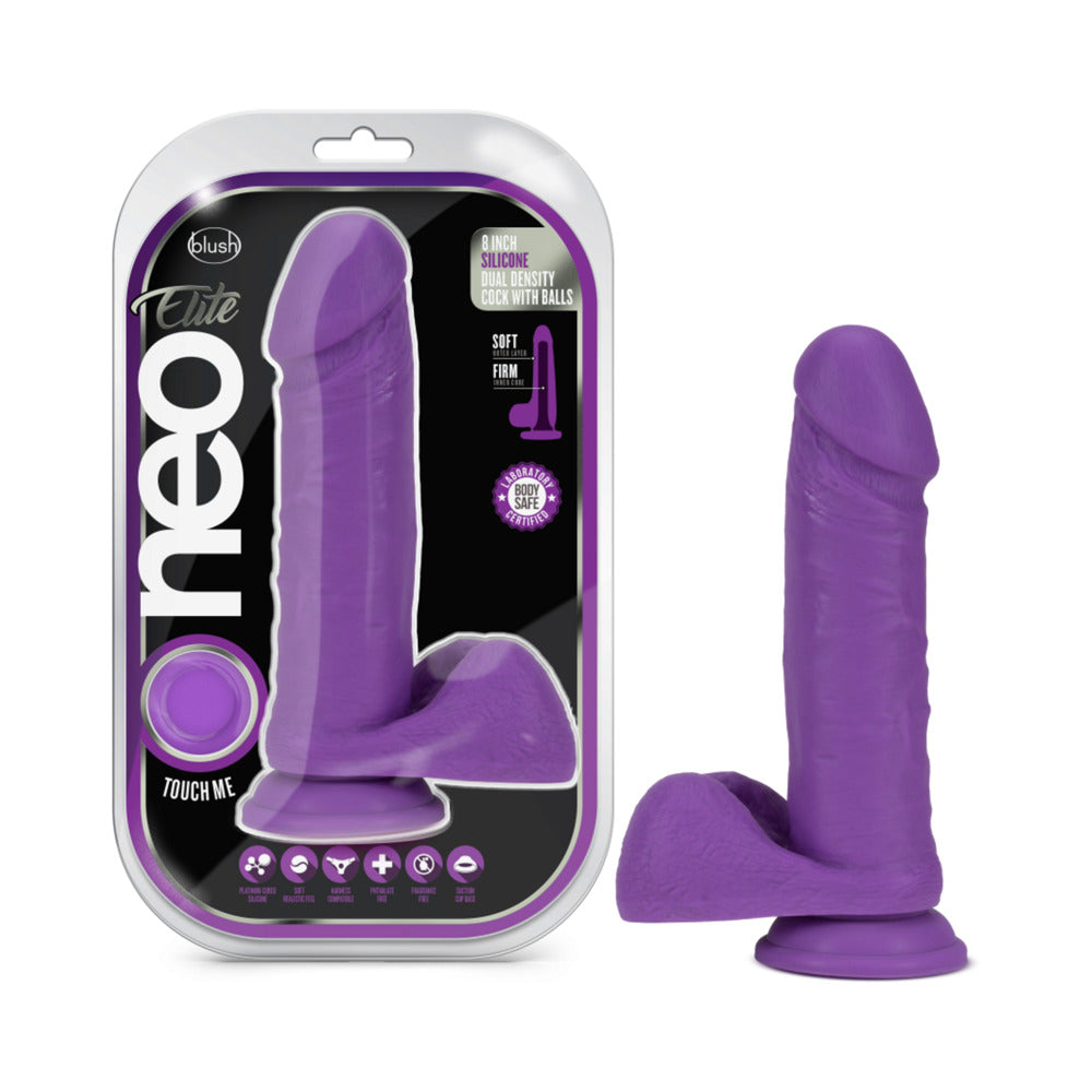 Neo Elite 8 " Silicone Dual Density Dildo With Balls Neon Purple