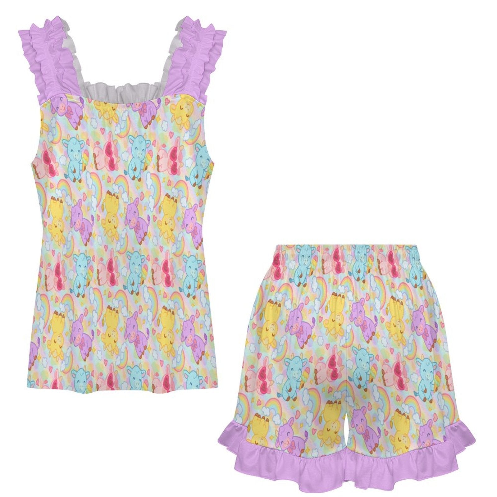 Rainbow Moobaby Ruffle Pajama Set