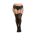 Plus-Size Sheer Nylon Thigh-High Stockings With Lace Top (Black)