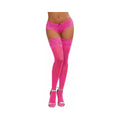 Sheer Thigh-High Stockings With Silicone Lace Top (Neon Pink) (OS)