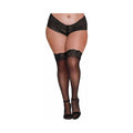 Plus-Size Sheer Thigh-High Stockings With Silicone Lace Top (Black)