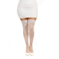 Plus-Size Sheer Thigh-High Stockings with Silicone Lace Top (White)