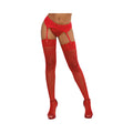 Fishnet Thigh-High Stockings With Lace Top (Red) (OS)