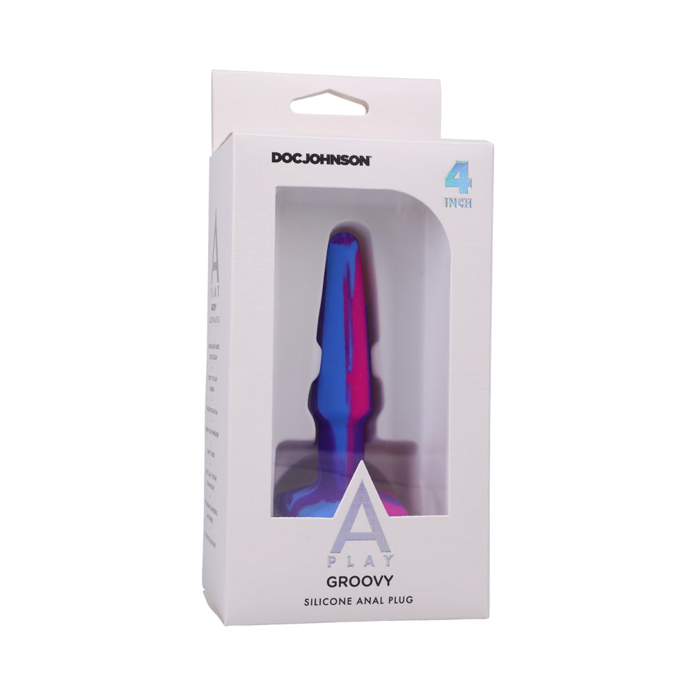 A-Play Groovy Silicone Anal Plug 4 " Multi-Colored, Pink