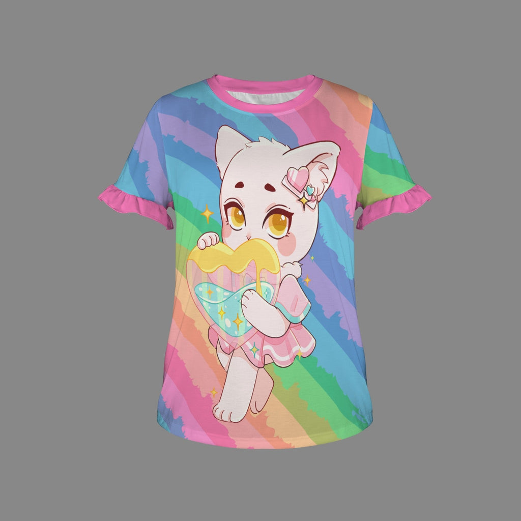 Rainbow Sparkle Kitty Ruffle Play Tee