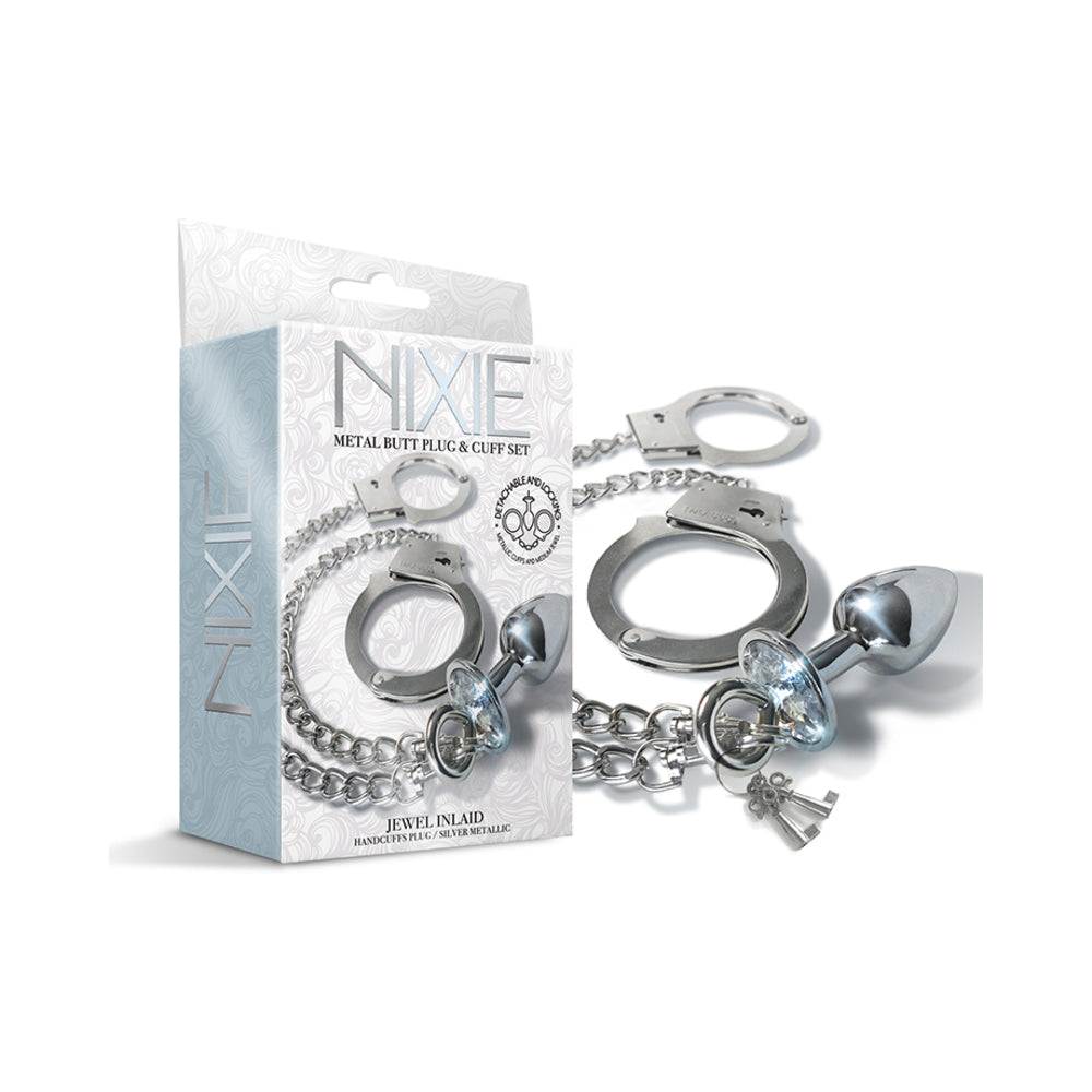 Metal Butt Plug and Handcuffs Set Silver