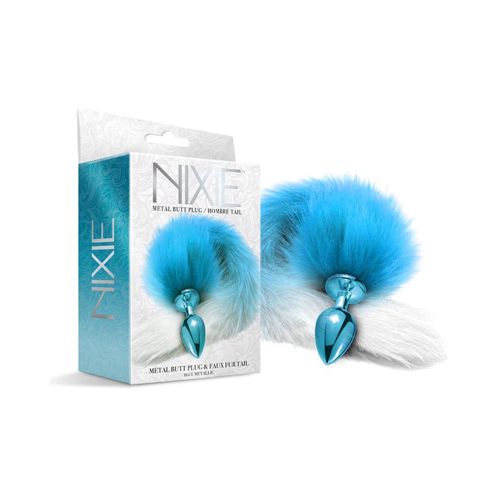 Metal Butt Plug With Ombre Tail (Blue Metallic)