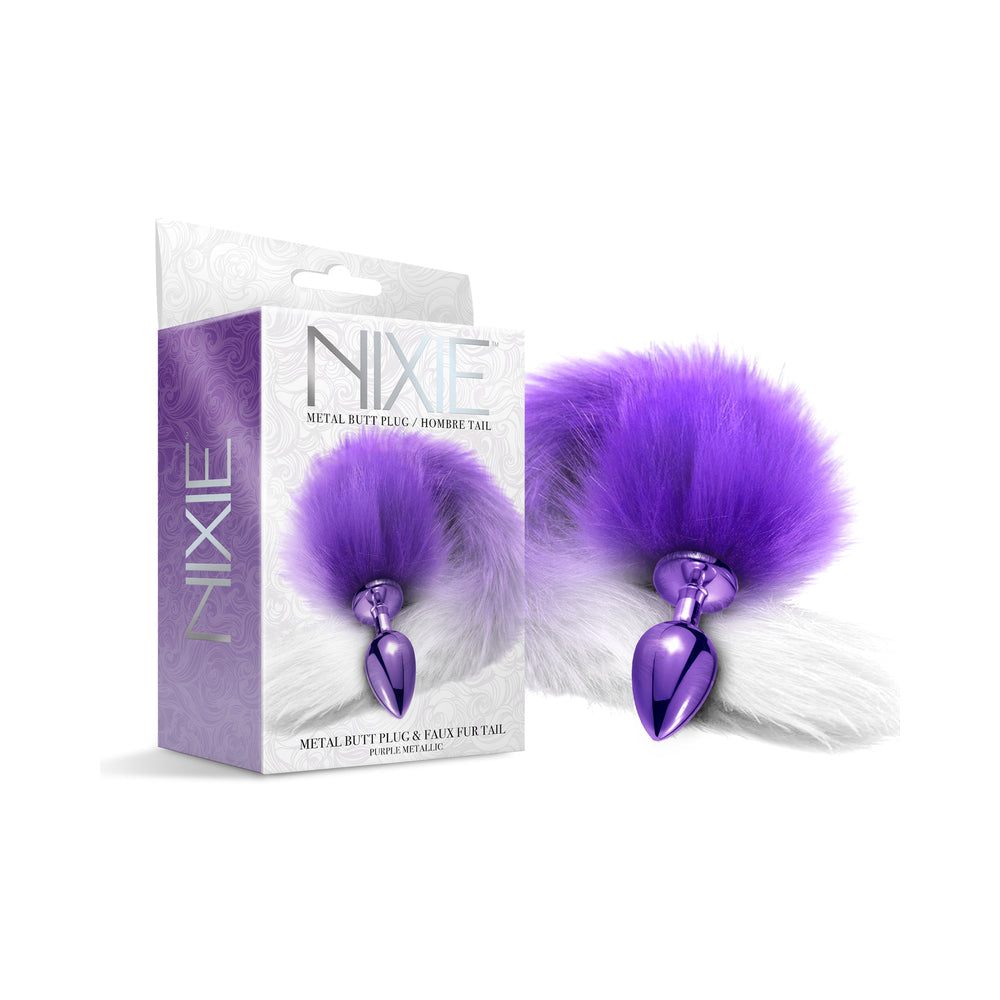 Metal Butt Plug With Ombre Tail (Purple Metallic)