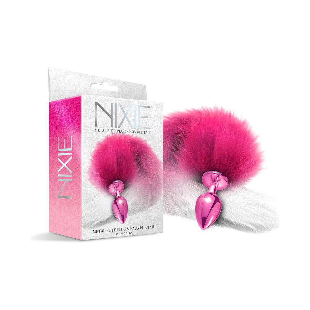 Metal Butt Plug With Ombre Tail (Pink Metallic)