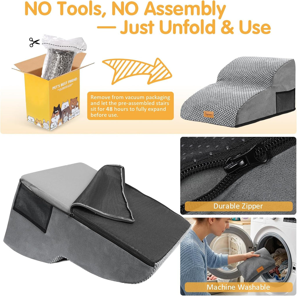 Foam Dog Stairs for Small Dogs & Cats Non Slip Pet Steps 2 Tier