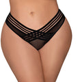 Mesh Thong with Shadow Stripe Elastic Front Detail (Black, 3X)