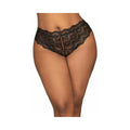 Lace Tanga Open-Crotch Panty with Elastic Open Back (Black, 3X)