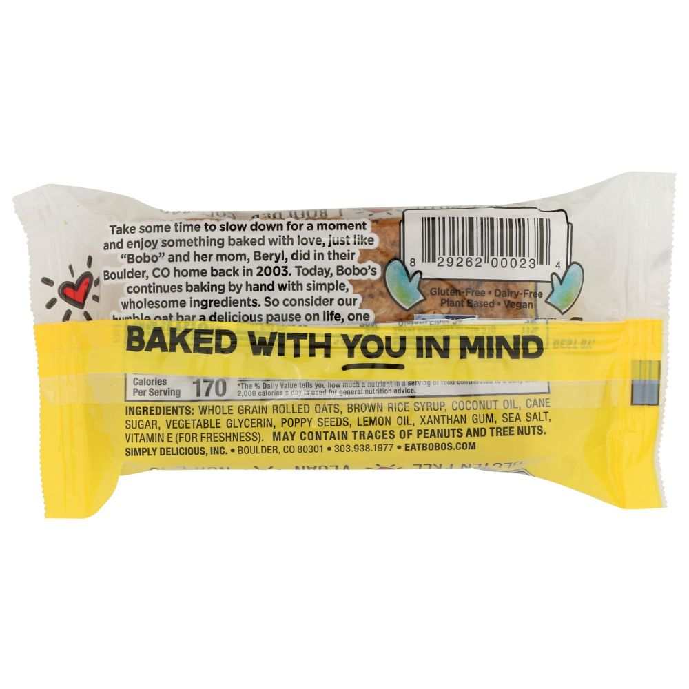BOBOS OAT BARS: Lemon Poppyseed Oat Bar, 3 oz