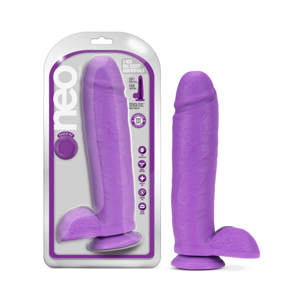 Neo 11 " Dual Density Dildo with Balls Neon Purple