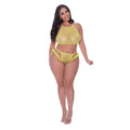 Love Star Halter Crop Bra and Cheeky Panty Set (Neon Chartreuse, Queen)