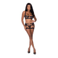 Rude Awakening Balconette Bra and Stirrup Thong Set (Black, L/XL)