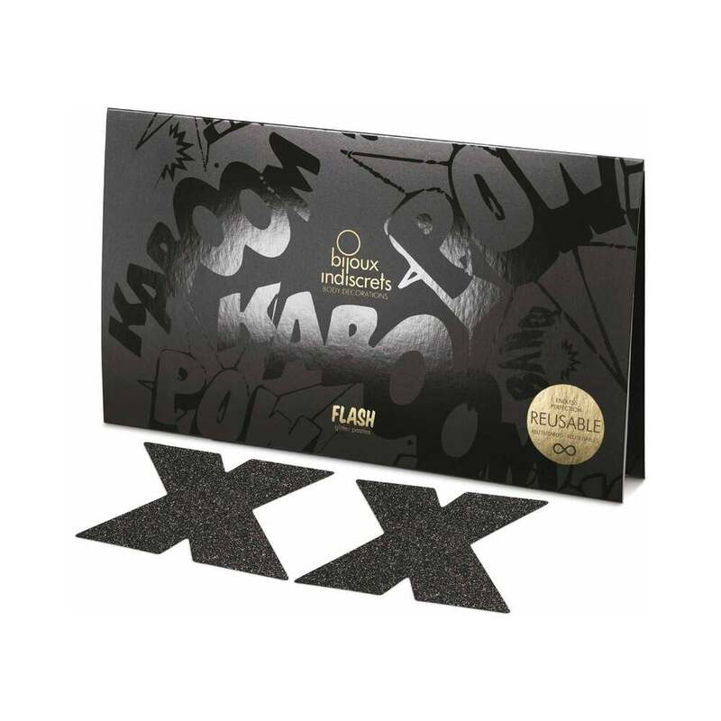 Flash Reusable Glitter Cross Pasties (Black)