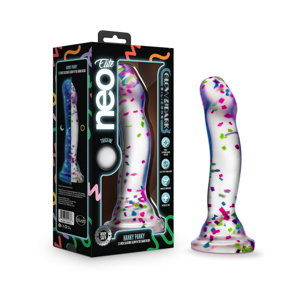 Neo Elite Hanky Panky 7.5 " Glow-in-the-Dark Silicone Confetti Dildo