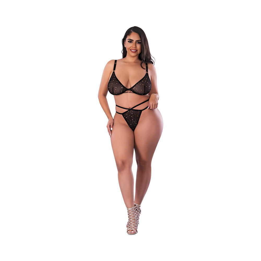 Glitz & Glam Bra and Thong Set (Black, Queen)
