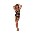 Soft Petals Bralette, Waist Cincher, and Panty Set (Black, L/XL)