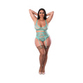Soft Petals Bralette, Waist Cincher, and Panty Set (Aqua, Queen)