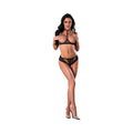 Soft Petals Cupless Bra and Split Crotch Panty Set (Black, S/M)
