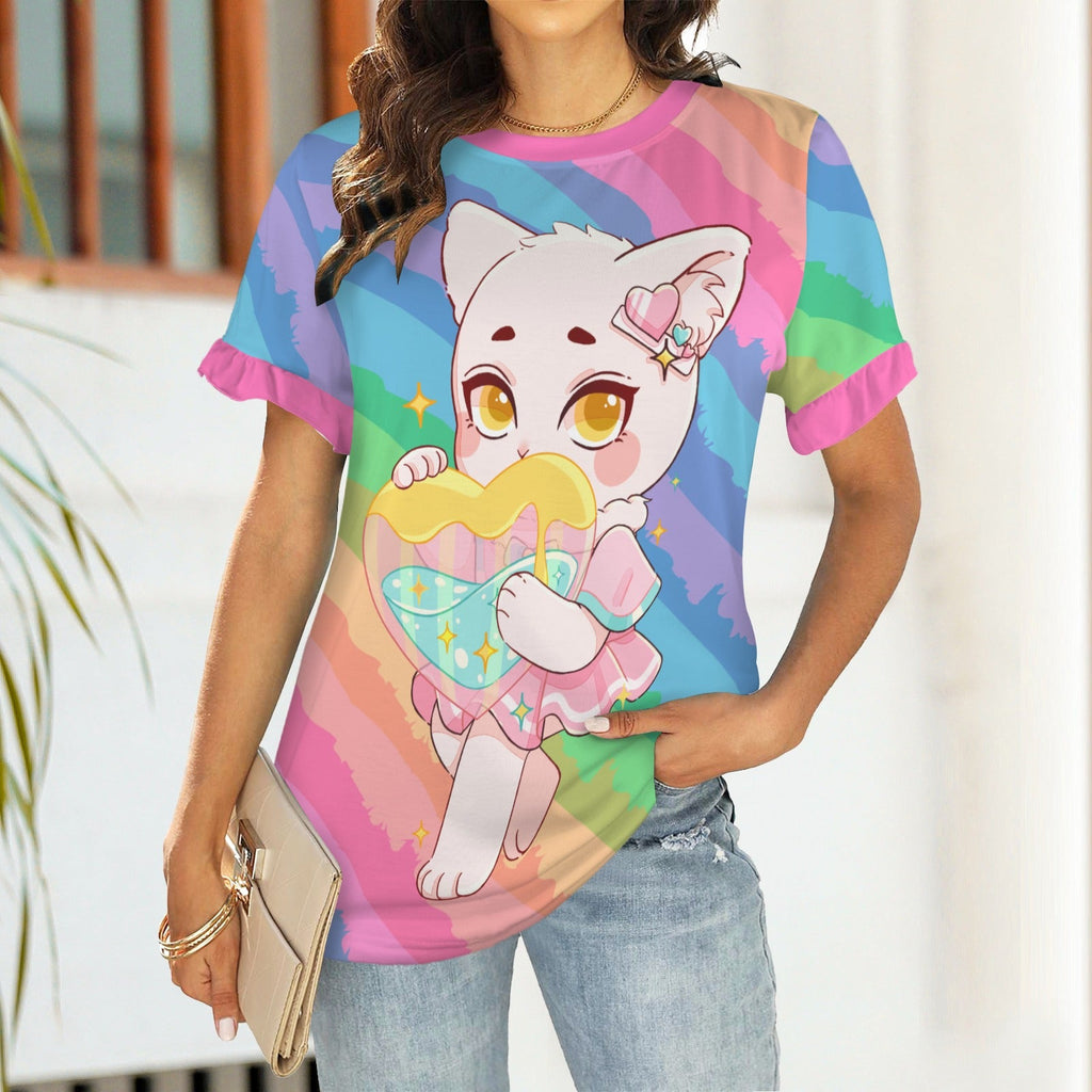 Rainbow Sparkle Kitty Ruffle Play Tee