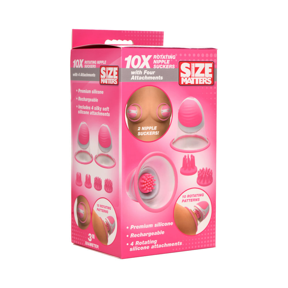 10X Rotating Silicone Nipple Suckers with 4 Attachments (Pink)