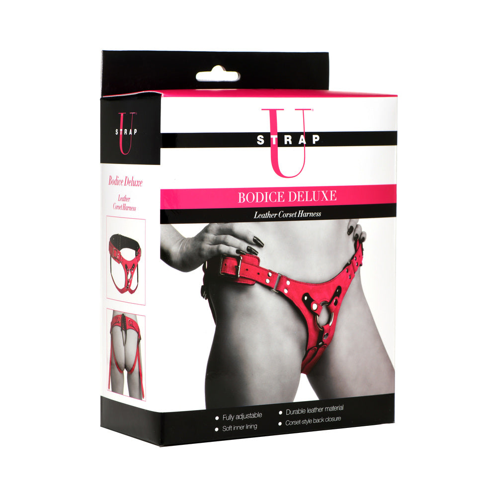 Deluxe Leather Strap U Bodice Corset Harness (Pink)