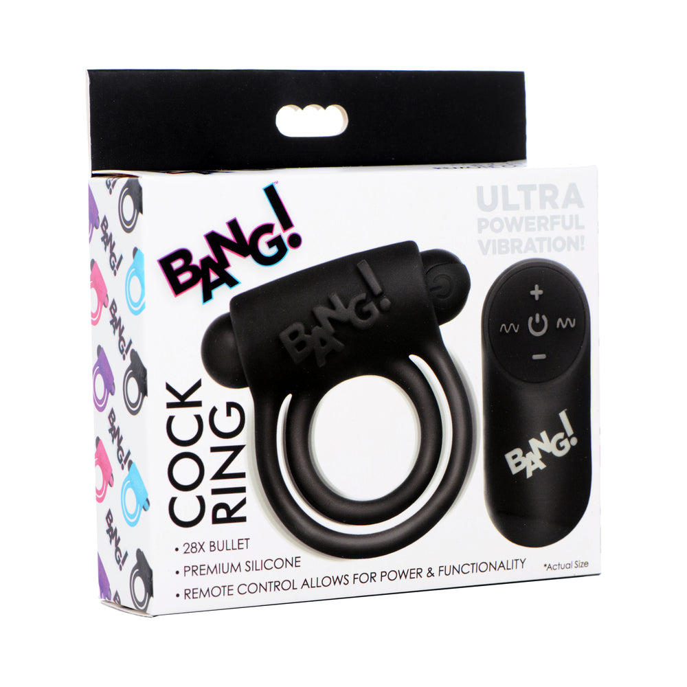 Silicone Cock Ring and Remote Control Bullet (Black)