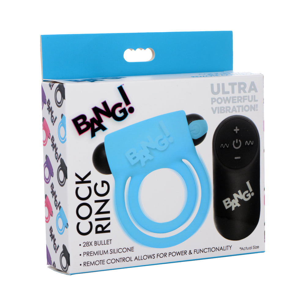 Silicone Cock Ring and Remote Control Bullet (Blue)